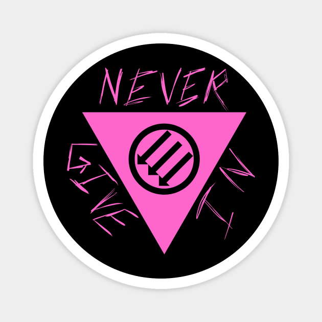 NEVER GIVE IN - Queer Antifa Triangle Magnet by SaxPon3_UmiZee